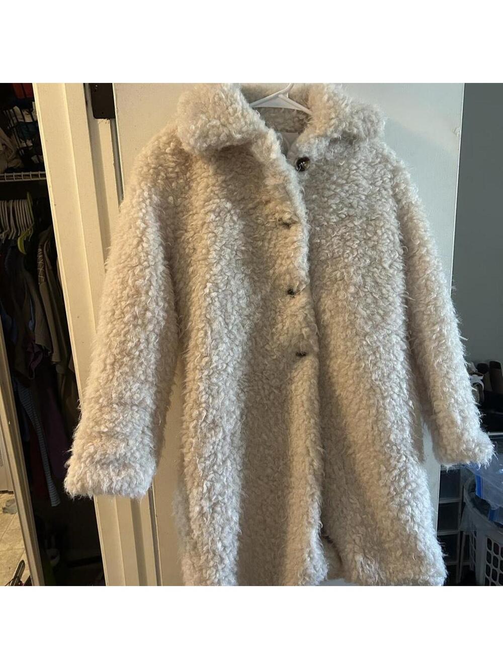 Brand new Shaggy Cream & white faux fur long line trench coat size S